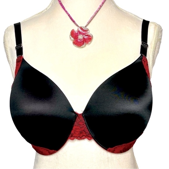 SOMA Bra Vanishing back Full coverage Underwire Floral lace Black Red 38DD/38E - Picture 1 of 11